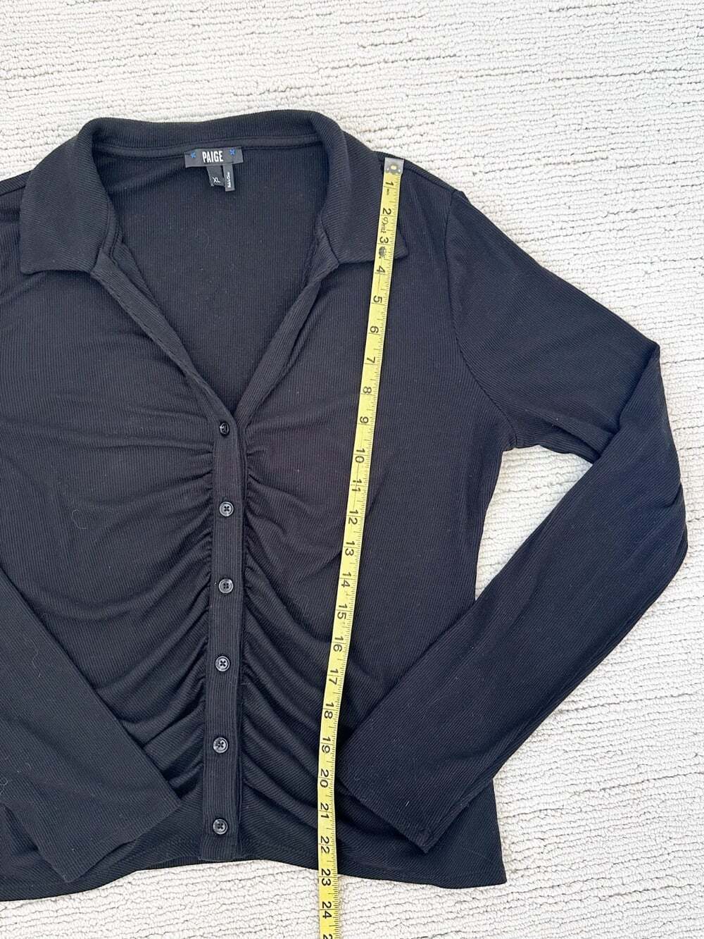 PAIGE Lafayette Size XL Black Ruched Top Button Down Dark Academia Preppy Casual - Picture 8 of 15